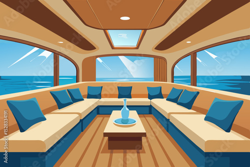 Elegant Yacht Lounge Cartoon Animation Background Vector illustration