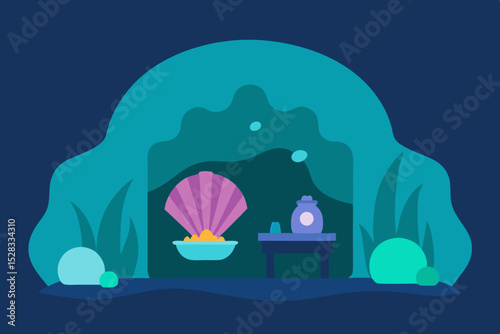 Ocean Cave Home Cartoon Animation Background Vector illustration