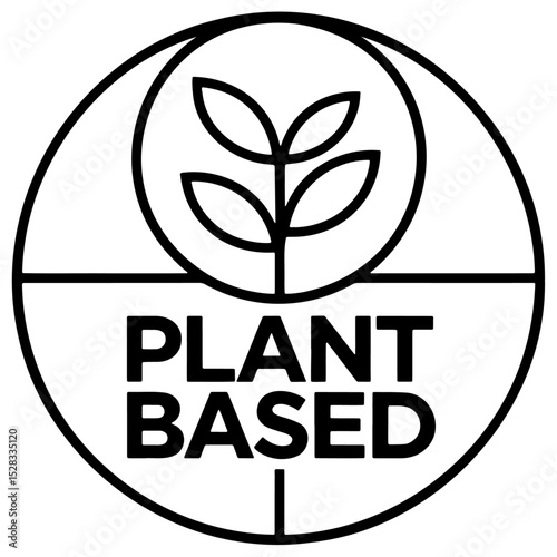 Plant Based text logo with a small plant icon, black and white Plant Based icon, Plant Based badge with small plant