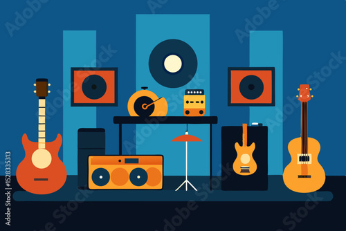 Musician's Jam Room Cartoon Animation Background Vector illustration