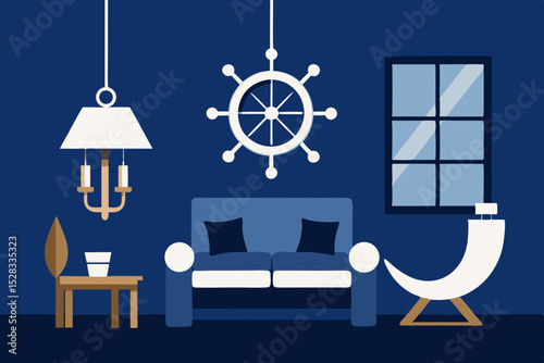 Ocean Theme Living Room Cartoon Animation Background Vector illustration