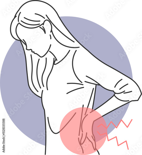 Woman with severe lower back pain in forward bending posture