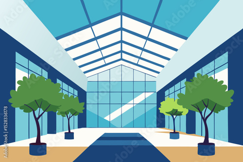 Office Building Atrium Cartoon Animation Background Vector illustration