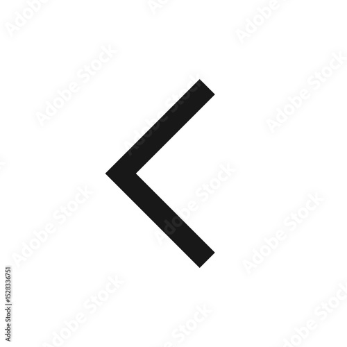 An illustration of a simple black chevron arrow pointing to the left on a plain white background view