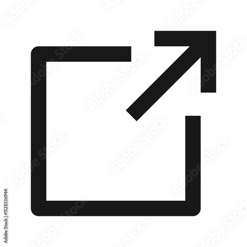 Black square with an arrow pointing to the upper right corner on a white background illustration
