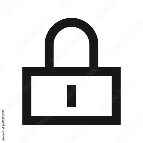 Illustration of a simple black padlock with a rectangular body and rounded shackle design element icon