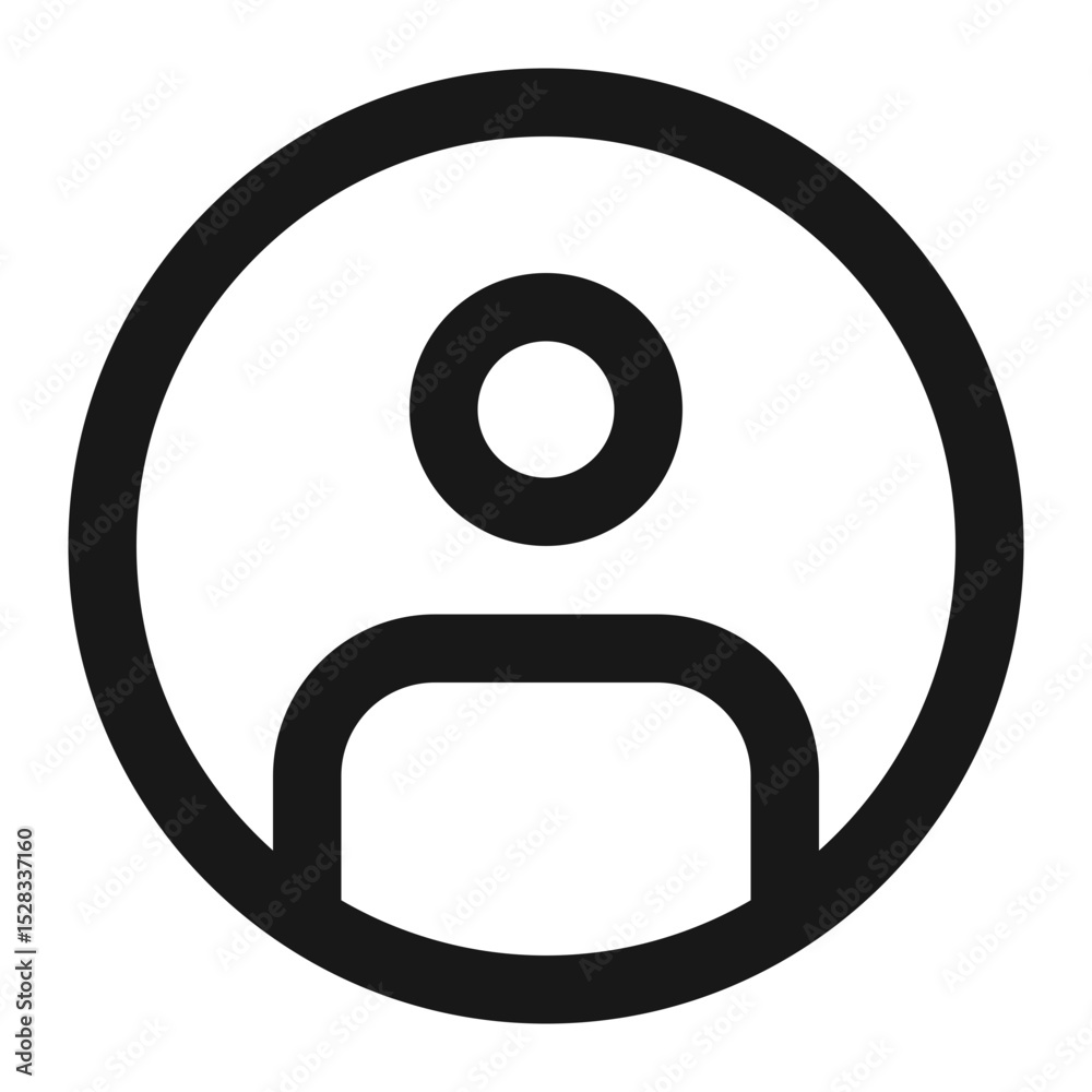 Black and white user icon with a circle around the head and shoulders in a simple line drawing style Black and white user icon with a circle around the head and shoulders in a simple line drawing style