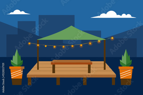 City Garden Rooftop Cartoon Animation Background Vector illustration