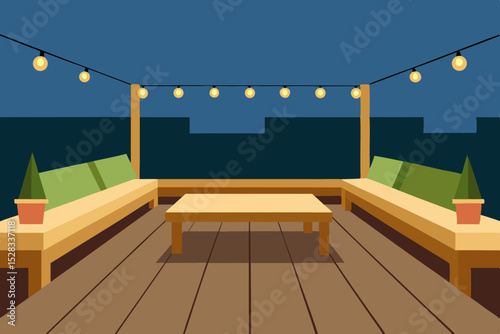 Modern Garden Rooftop Cartoon Animation Background Vector illustration