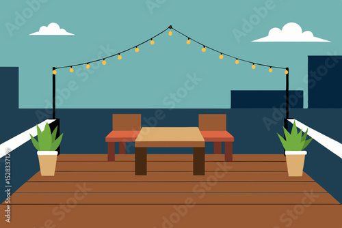 Garden Lounge Night Cartoon Animation Background Vector illustration