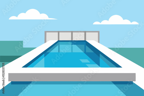 Sleek Rooftop Pool Cartoon Animation Background Vector illustration