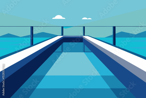 Luxurious Rooftop Pool Cartoon Animation Background Vector illustration