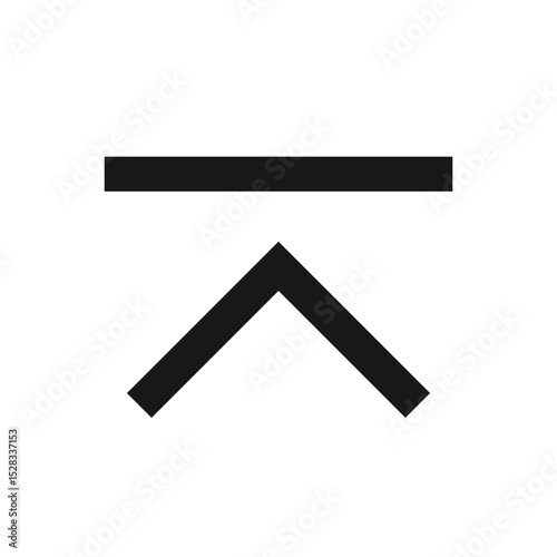 A simple illustration of a horizontal line above an inverted v shape on a white background plain design