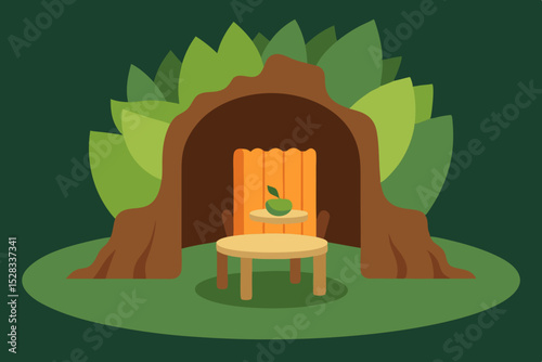 Tree Stump Interior Cartoon Animation Background Vector illustration