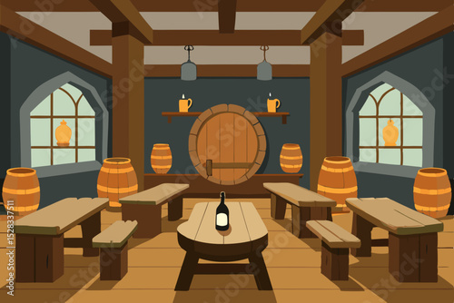 Medieval Fantasy Pub Cartoon Animation Background Vector illustration