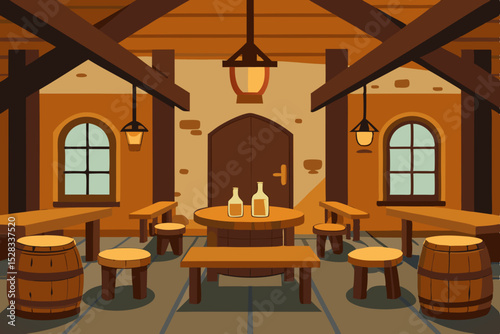 Medieval Fantasy Tavern Cartoon Animation Background Vector illustration