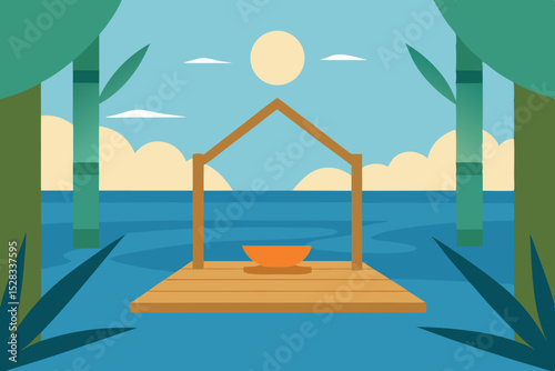 Tranquil Yacht Interior Cartoon Animation Background Vector illustration