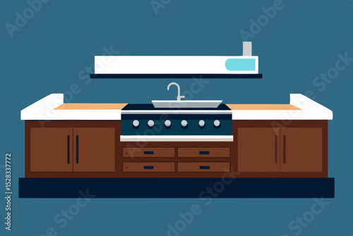 Luxurious Yacht Kitchen Cartoon Animation Background Vector illustration