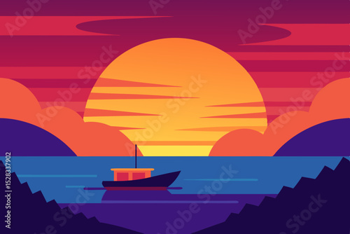 South Coast Sunset Cartoon Animation Background Vector illustration