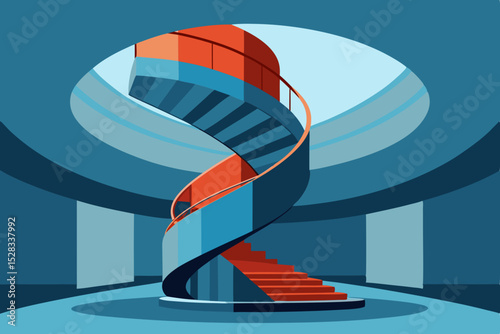 Black Silhouette Museum Spiral Staircase Cartoon Animation Background Vector illustration