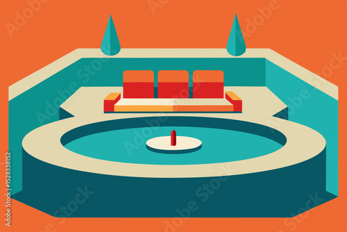 Black Silhouette Mid-Century Lounge Cartoon Animation Background Vector illustration