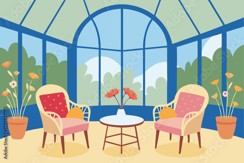 Black Silhouette Bright Sunroom Cartoon Animation Background Vector illustration