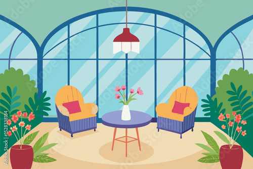 Black Silhouette Wildflower Sunroom Cartoon Animation Background Vector illustration