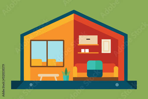 Black Silhouette Compact Home Interior Cartoon Animation Background Vector illustration