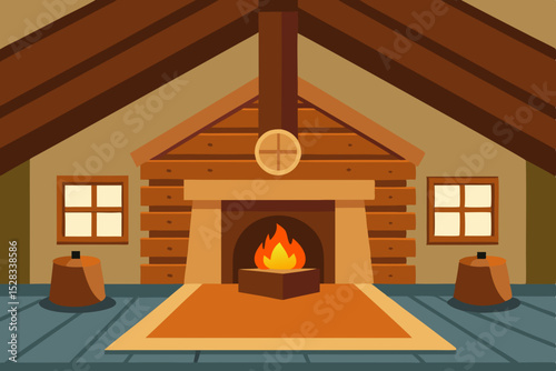 Black Silhouette Cozy Chalet Interior Cartoon Animation Background Vector illustration