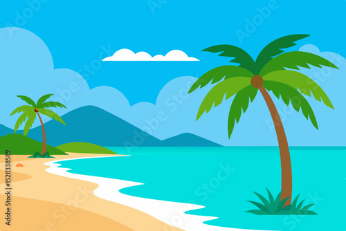 Black Silhouette Exotic Beach Cartoon Animation Background Vector illustration