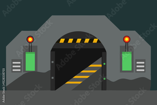 Black Silhouette Underground Bunker Apartment with LED Accents and Modern Furniture Vector illustration Background