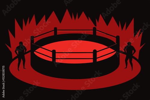 Black Silhouette Secret Fight Club Arena with Audience in Darkness Vector illustration Background