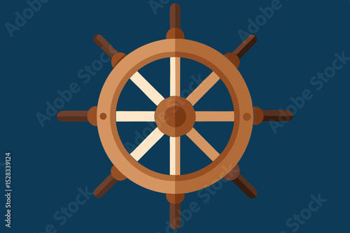 Black Silhouette Classic Yacht Helm with Shiny Wood Steering and Navigation Instruments Vector illustration Background