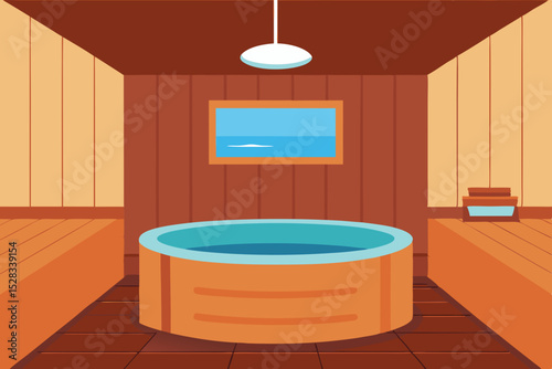 Black Silhouette Yacht Spa Room with Polished Wood Walls and Stone Sink Vector illustration Background