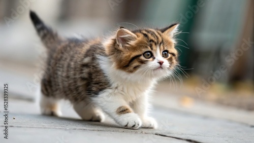 Charming munchkin cat strutting towards the camera captured in a delightful indoor setting with a cute expression and short legs.