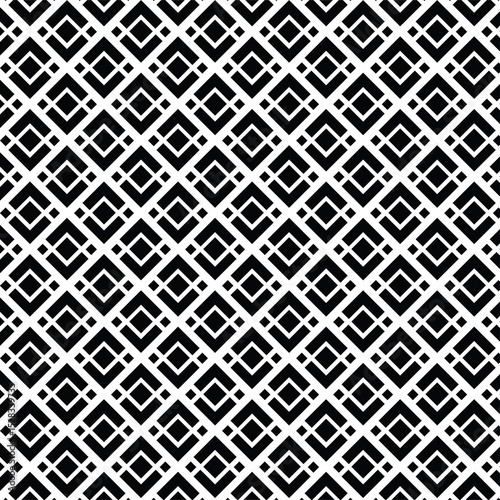 black and white seamless background, seamless geometric pattern, repeating, tessellated design, rows of interlocking square and diamond shapes, square or diamond is outlined