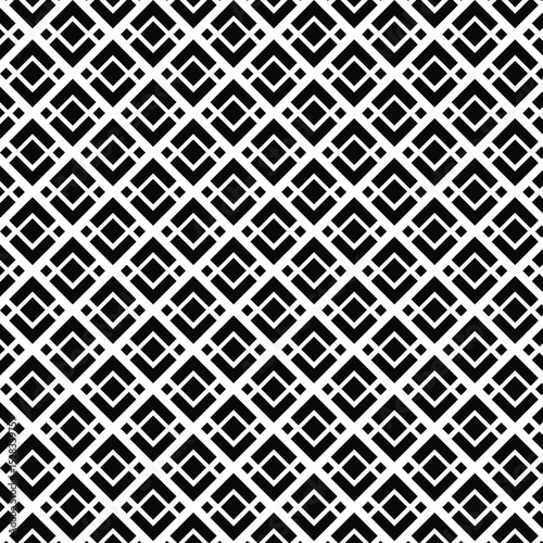 black and white seamless background, seamless geometric pattern, repeating, tessellated design, rows of interlocking square and diamond shapes, square or diamond is outlined