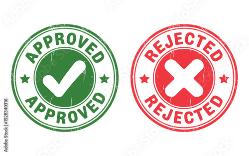 Approved and Rejected Stamp Icons in Green and Red with Grunge Texture on White Background for Business and Design