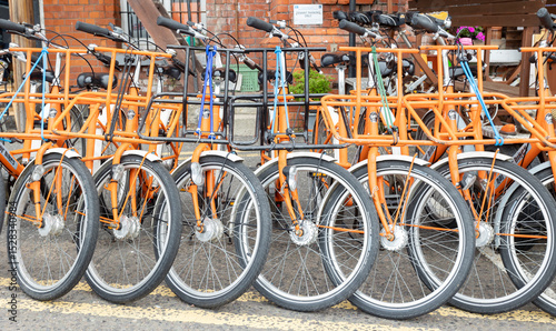 Canvas Print Ramsgate Kent ,uk August 1,  2023 Row of parked colorful bicycles