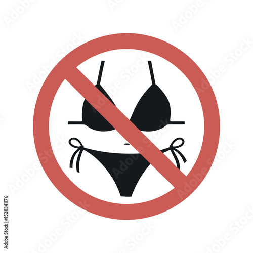 No Bikini Allowed Symbol with Red Circle and Slash Prohibited Swimwear Sign Isolated on White Background Vector Illustration