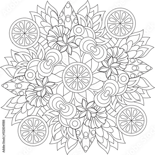 Geometric Floral Flower Botanical Detailed Mandala Adult Coloring Page Intricate Circular Pattern Zentangle