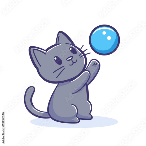 vector cat playing with ball on white background .Generative AI