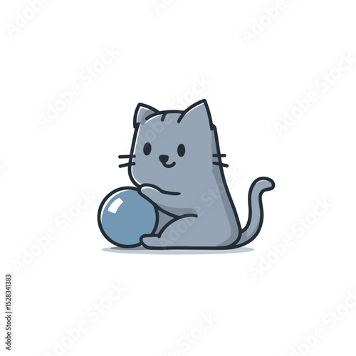 vector cat playing with ball on white background .Generative AI