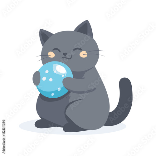 vector cat playing with ball on white background .Generative AI