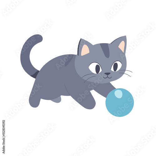 vector cat playing with ball on white background .Generative AI