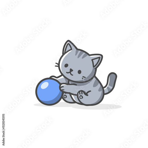 vector cat playing with ball on white background .Generative AI