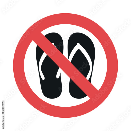 No Flip Flops Allowed Sign with Red Circle and Slash Indicating Prohibition of Wearing Sandals in Certain Areas or Situations