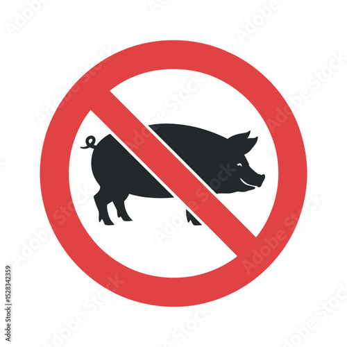 Prohibition Sign Featuring a Pig Silhouette with a Red Circle and Diagonal Line Indicating No Pigs Allowed
