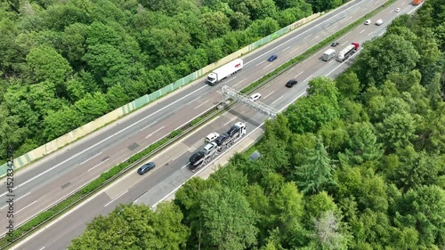Truck toll - gantry and traffic on German highway. Aerial view