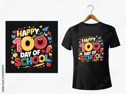Colorful happy 100th day of school typography design for t shirts and educational concepts